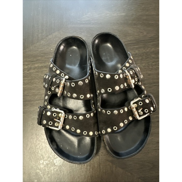 Isabel Marant Shoes - Isabel Marant Lennyo Grommet Studded Slide Sandals Black Suede Size 36